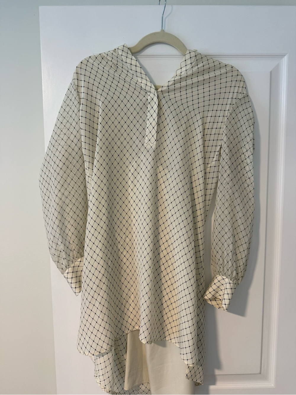 Club Monaco Cream and Black Grid Silk Dress